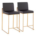 Set of 2 Fuji High Back Stainless Steel/Faux Leather Counter Height Barstools with Gold Legs - LumiSource