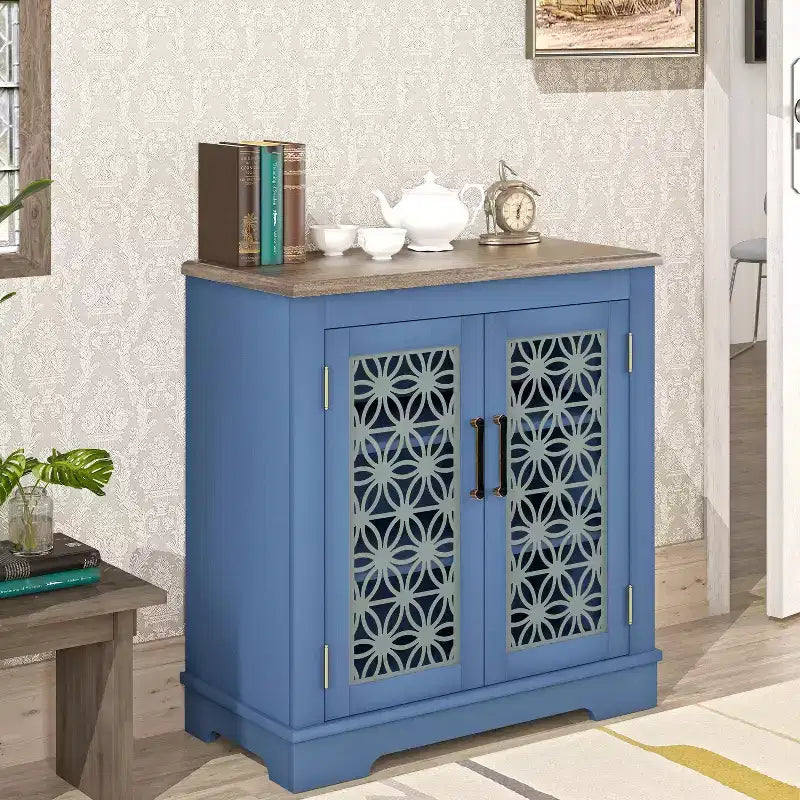 31.5" Storage Sideboard Buffet Cabinet – 4 Shelves, Tempered Glass Doors, MDF
