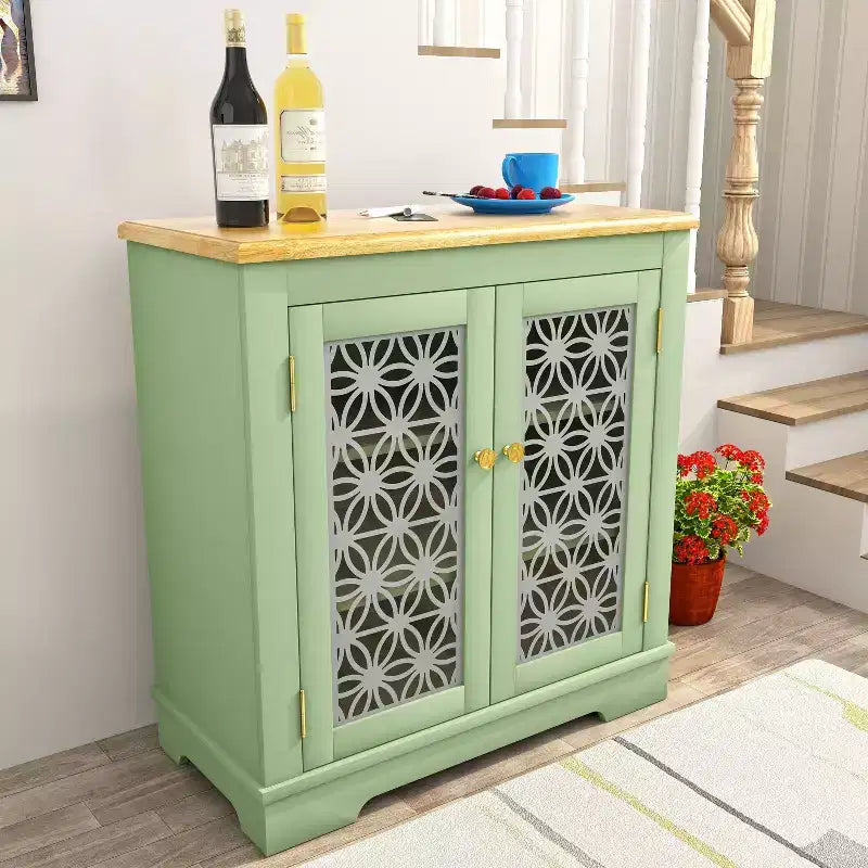 31.5" Storage Sideboard Buffet Cabinet – 4 Shelves, Tempered Glass Doors, MDF