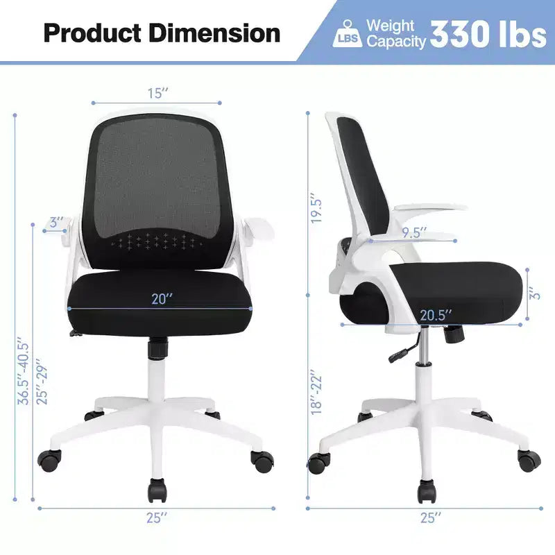 Ergonomic Mesh Office Chair with Flip-Up Arms – Lumbar Support, 330 lb, Adjustable Height