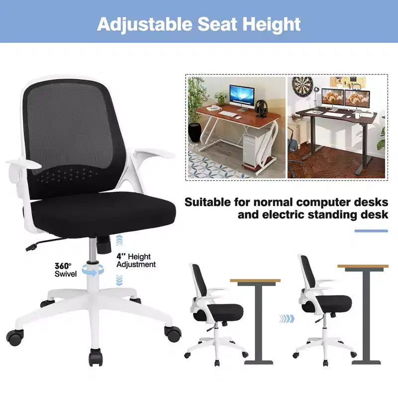 Ergonomic Mesh Office Chair with Flip-Up Arms – Lumbar Support, 330 lb, Adjustable Height