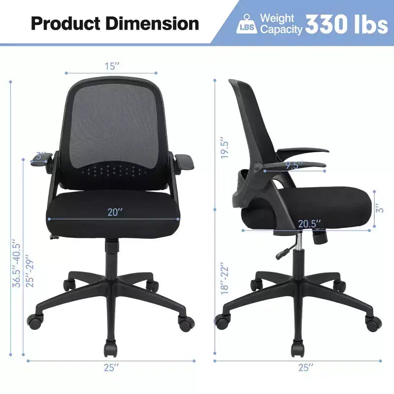 Ergonomic Mesh Office Chair with Flip-Up Arms – Lumbar Support, 330 lb, Adjustable Height