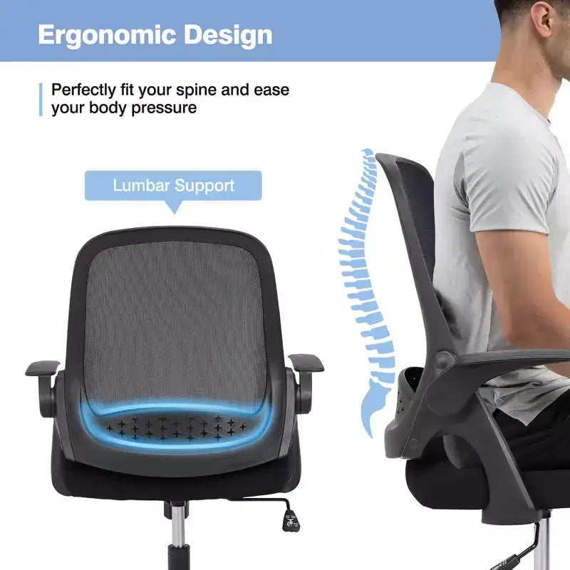 Ergonomic Mesh Office Chair with Flip-Up Arms – Lumbar Support, 330 lb, Adjustable Height