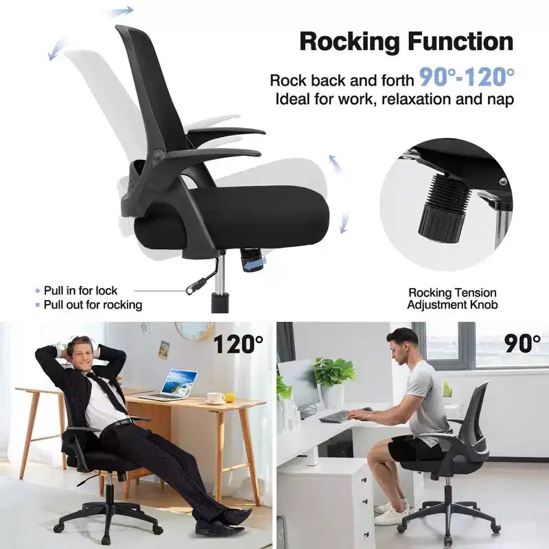 Ergonomic Mesh Office Chair with Flip-Up Arms – Lumbar Support, 330 lb, Adjustable Height