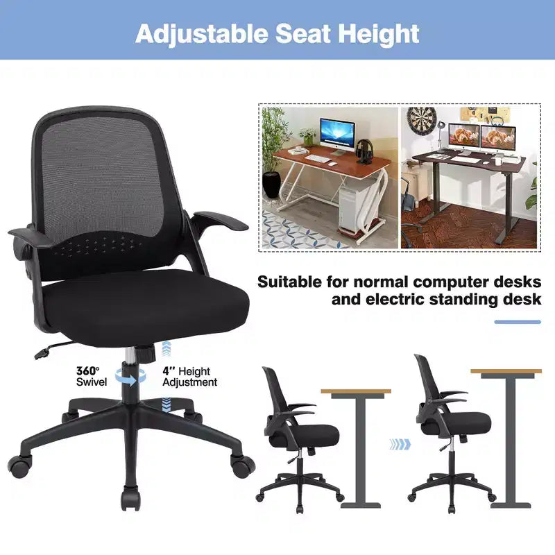Ergonomic Mesh Office Chair with Flip-Up Arms – Lumbar Support, 330 lb, Adjustable Height