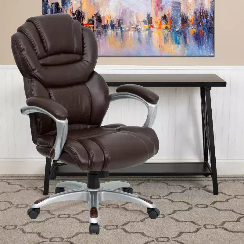 High-Back Executive Swivel Office Chair – LeatherSoft, Lumbar Support, 250 lb, 2-Year Warranty