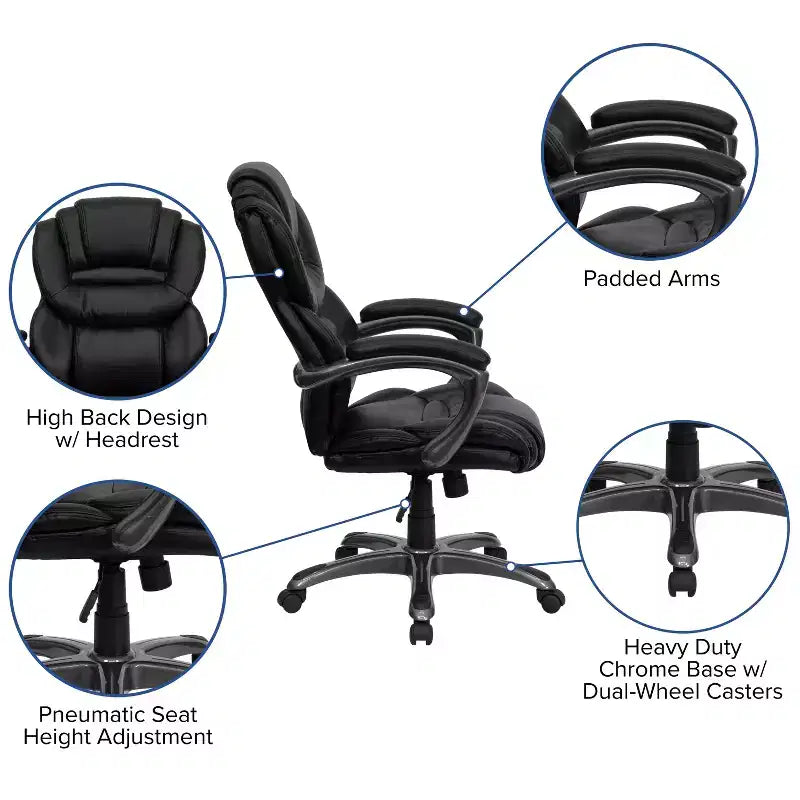 High-Back Executive Swivel Office Chair – LeatherSoft, Lumbar Support, 250 lb, 2-Year Warranty