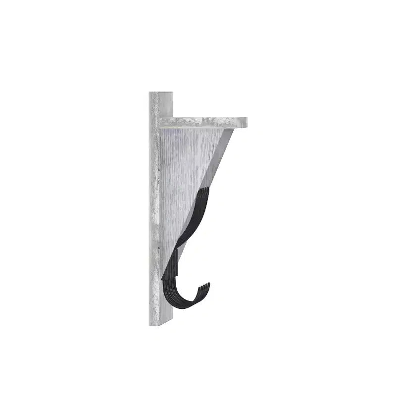 Rustic Wall Mounted Entryway Shelf with 5 Hooks – Solid Wood, Whitewashed, 33 lb Capacity