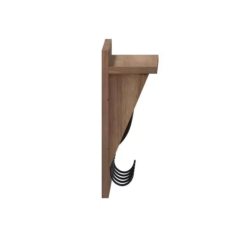 Rustic Wall Mounted Entryway Shelf with 5 Hooks – Solid Wood, Whitewashed, 33 lb Capacity