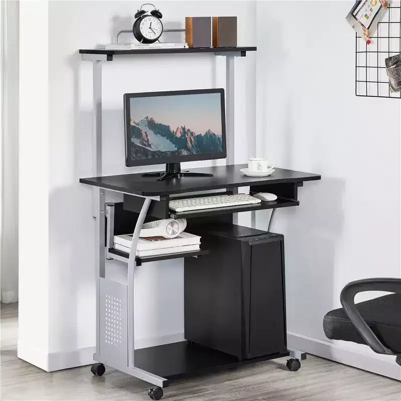 Computer Desk with Printer Shelf, Keyboard Tray & Storage Rack – 52"H, Iron Frame