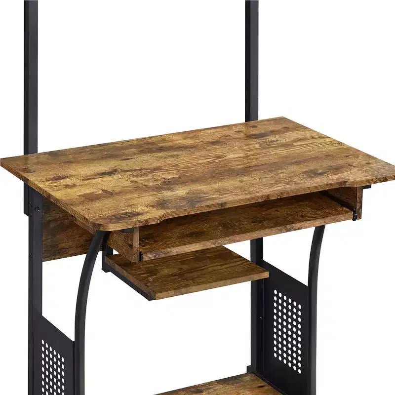 Computer Desk with Printer Shelf, Keyboard Tray & Storage Rack – 52"H, Iron Frame
