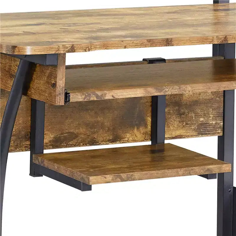 Computer Desk with Printer Shelf, Keyboard Tray & Storage Rack – 52"H, Iron Frame