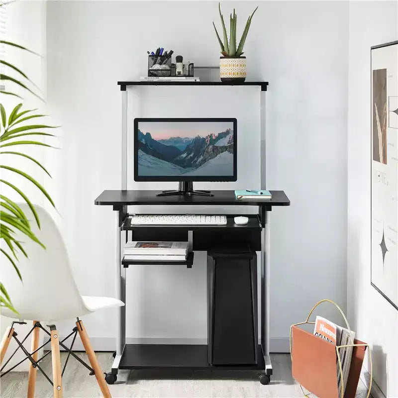 Computer Desk with Printer Shelf, Keyboard Tray & Storage Rack – 52"H, Iron Frame
