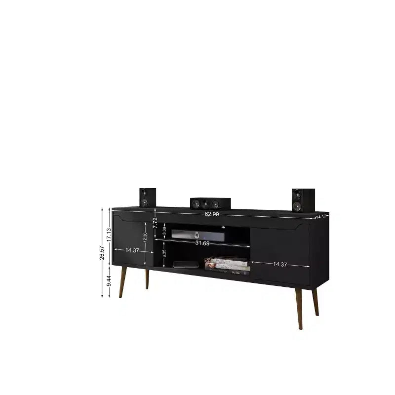 TV Stand for TVs up to 60" – 63"W, 2 Cabinet Doors, Open Shelves, Cord Management