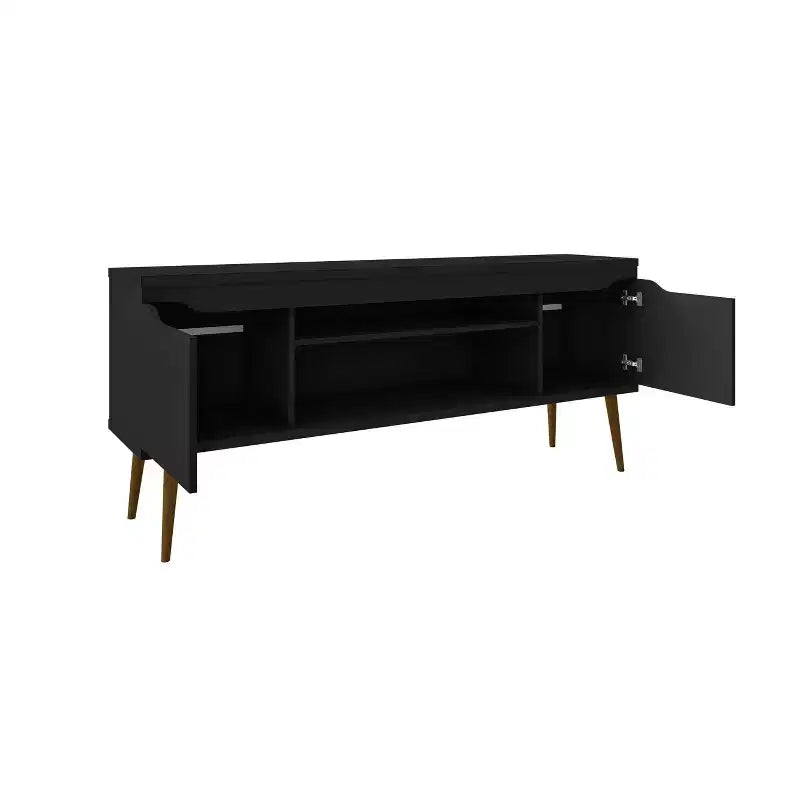 TV Stand for TVs up to 60" – 63"W, 2 Cabinet Doors, Open Shelves, Cord Management