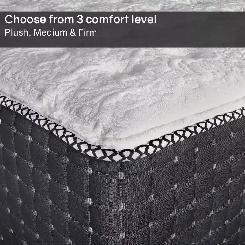 14" Firm Pocket Coil Hybrid Mattress – Memory Foam, Breathable Damask Cover, Bed in a Box