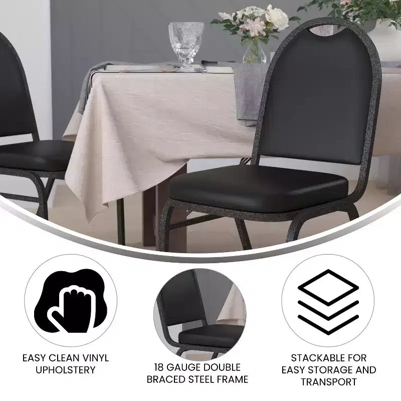 Dome Back Stacking Banquet Chair – 500 lb, Vinyl Upholstery, Steel Frame, Stacks 10 High