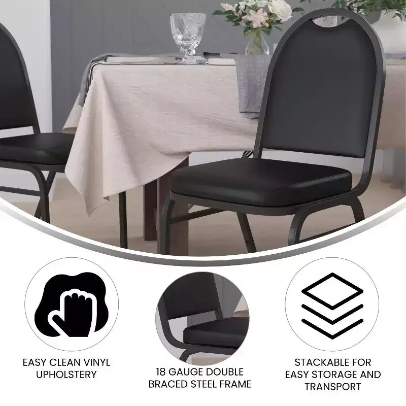 Dome Back Stacking Banquet Chair – 500 lb, Vinyl Upholstery, Steel Frame, Stacks 10 High