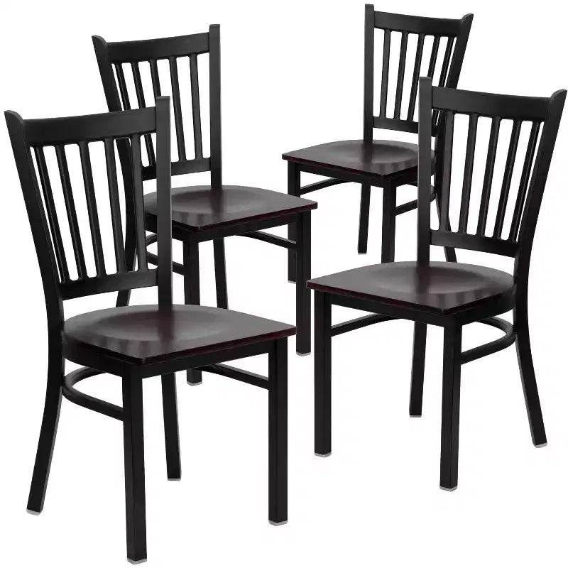 Flash Furniture 4 Pk. HERCULES Series Black Vertical Back Metal Restaurant Chair - Mahogany Wood Seat