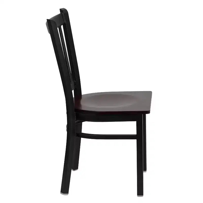 Set of 4 Vertical Back Metal Restaurant Dining Chairs – Mahogany Wood Seat, 500 lb, Commercial Grade