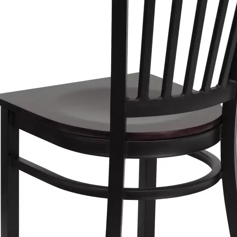 Set of 4 Vertical Back Metal Restaurant Dining Chairs – Mahogany Wood Seat, 500 lb, Commercial Grade