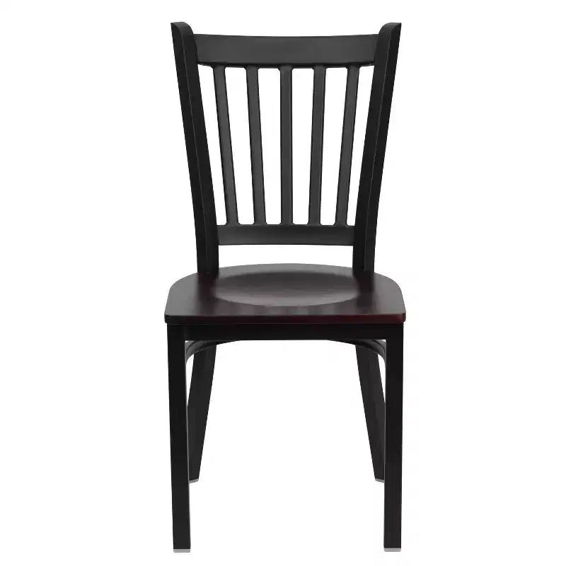 Set of 4 Vertical Back Metal Restaurant Dining Chairs – Mahogany Wood Seat, 500 lb, Commercial Grade