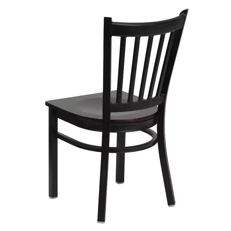 Set of 4 Vertical Back Metal Restaurant Dining Chairs – Mahogany Wood Seat, 500 lb, Commercial Grade