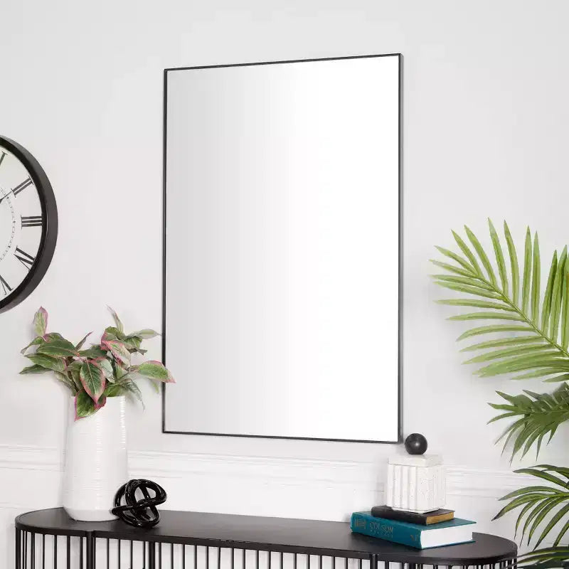 36x24" Contemporary Rectangle Wall Mirror – Thin Wood Frame, Wall Mount