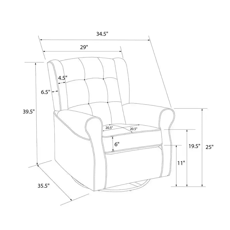 Nursery Tufted Wingback Gliding Chair – Linen Upholstery, 360° Swivel, 250 lb Capacity