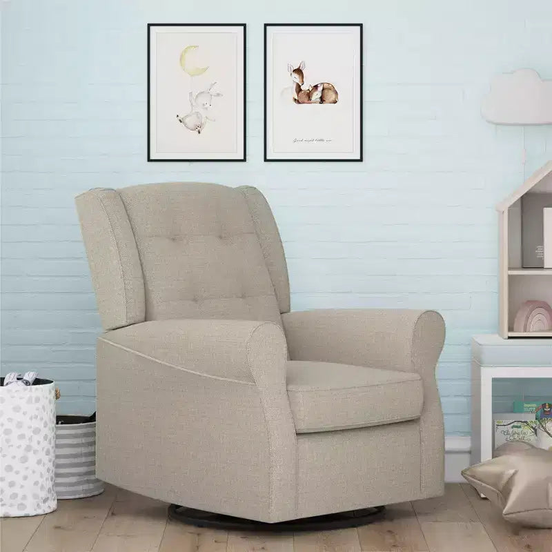 Nursery Tufted Wingback Gliding Chair – Linen Upholstery, 360° Swivel, 250 lb Capacity