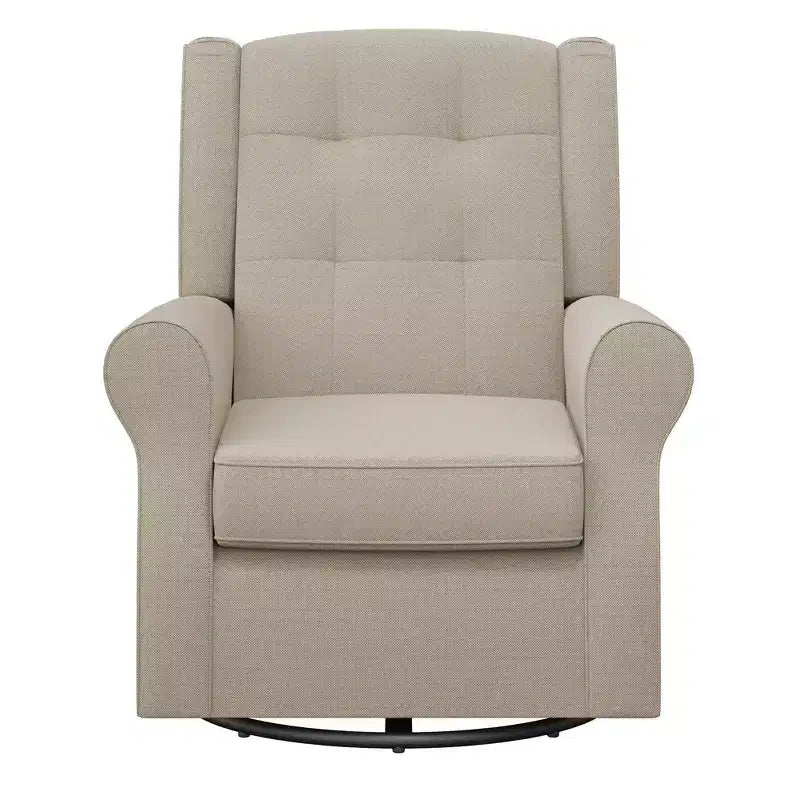 Nursery Tufted Wingback Gliding Chair – Linen Upholstery, 360° Swivel, 250 lb Capacity