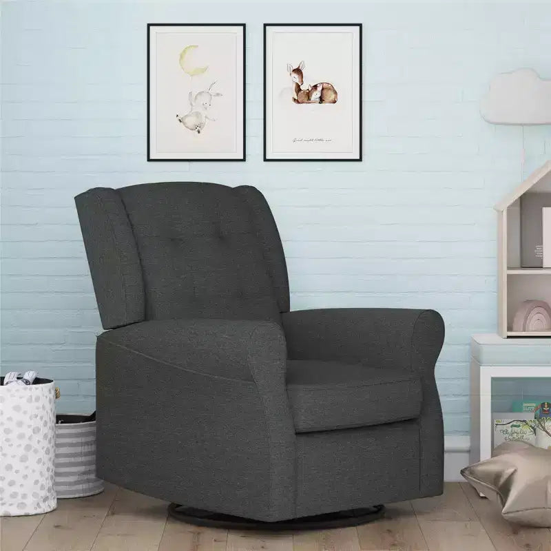 Nursery Tufted Wingback Gliding Chair – Linen Upholstery, 360° Swivel, 250 lb Capacity