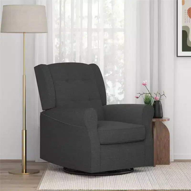 Nursery Tufted Wingback Gliding Chair – Linen Upholstery, 360° Swivel, 250 lb Capacity