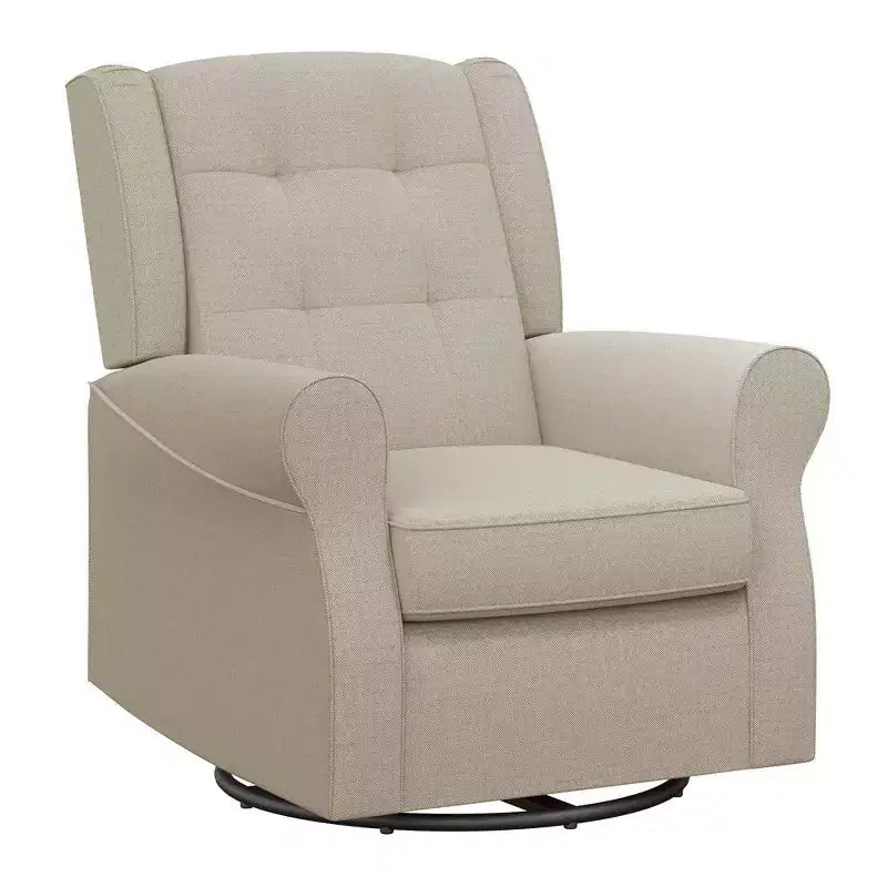 Nursery Tufted Wingback Gliding Chair – Linen Upholstery, 360° Swivel, 250 lb Capacity