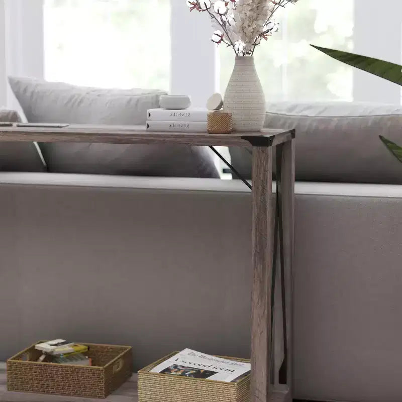 Modern Farmhouse Sofa Table – Engineered Wood, Powder-Coated Steel Accents, 75 lb Capacity