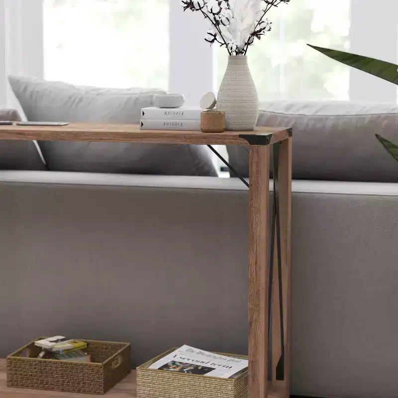 Modern Farmhouse Sofa Table – Engineered Wood, Powder-Coated Steel Accents, 75 lb Capacity