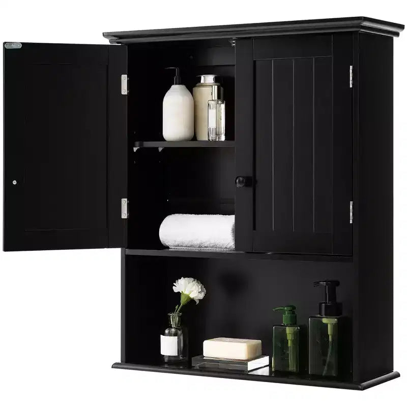 Wall Mount Bathroom Cabinet with 2 Doors & Adjustable Shelf – MDF, Scratch-Resistant