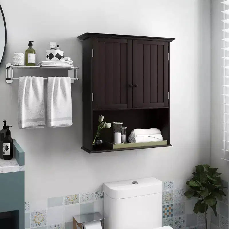 Wall Mount Bathroom Cabinet with 2 Doors & Adjustable Shelf – MDF, Scratch-Resistant
