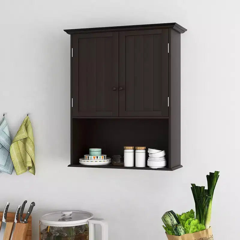 Wall Mount Bathroom Cabinet with 2 Doors & Adjustable Shelf – MDF, Scratch-Resistant