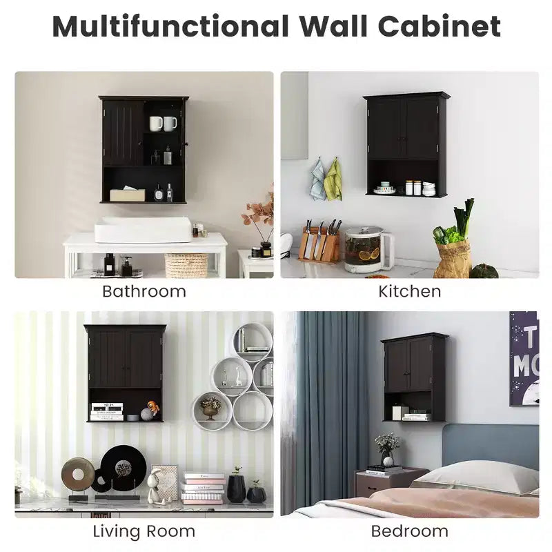 Wall Mount Bathroom Cabinet with 2 Doors & Adjustable Shelf – MDF, Scratch-Resistant