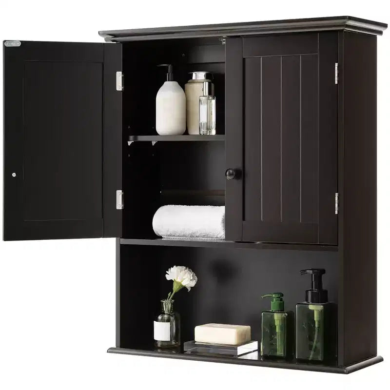Wall Mount Bathroom Cabinet with 2 Doors & Adjustable Shelf – MDF, Scratch-Resistant
