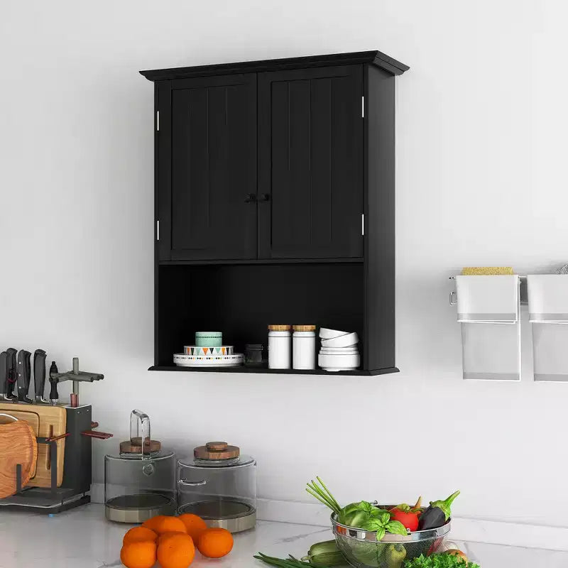 Wall Mount Bathroom Cabinet with 2 Doors & Adjustable Shelf – MDF, Scratch-Resistant