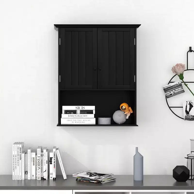 Wall Mount Bathroom Cabinet with 2 Doors & Adjustable Shelf – MDF, Scratch-Resistant