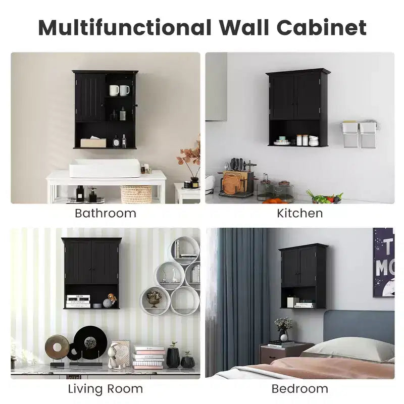Wall Mount Bathroom Cabinet with 2 Doors & Adjustable Shelf – MDF, Scratch-Resistant