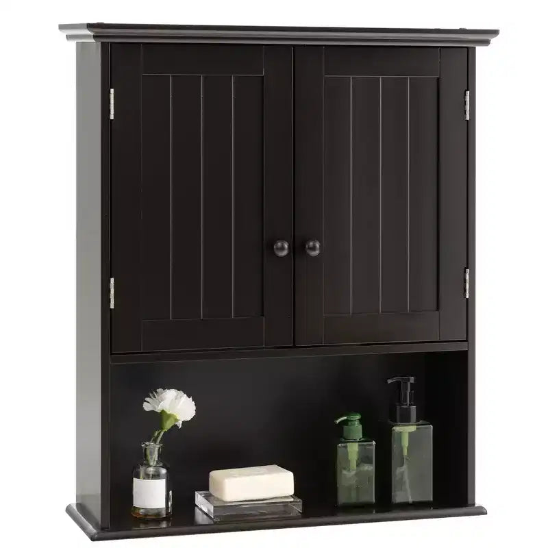 Wall Mount Bathroom Cabinet with 2 Doors & Adjustable Shelf – MDF, Scratch-Resistant
