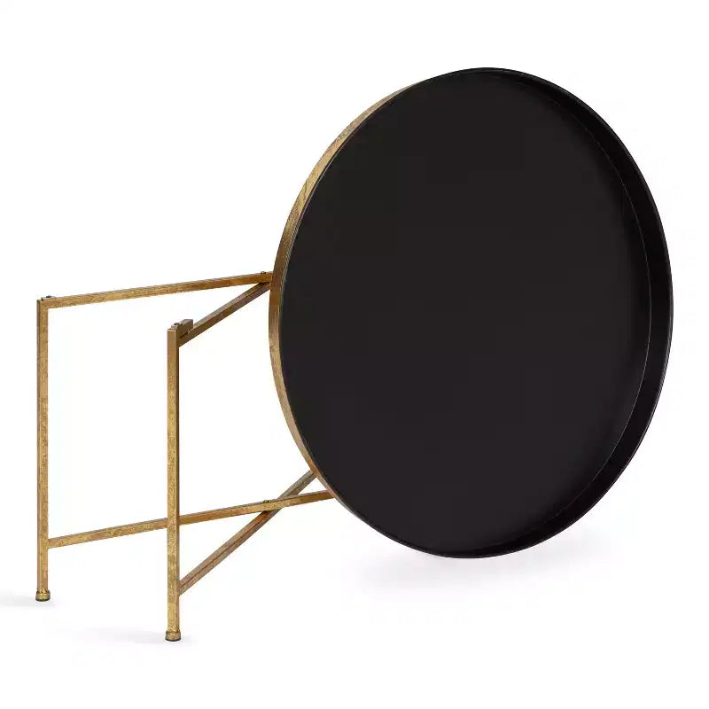 Round Metal Coffee Table Gold & Black – 28" Iron, Magnetic Tabletop, Foldable Frame