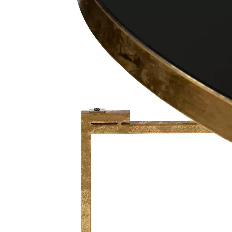 Round Metal Coffee Table Gold & Black – 28" Iron, Magnetic Tabletop, Foldable Frame