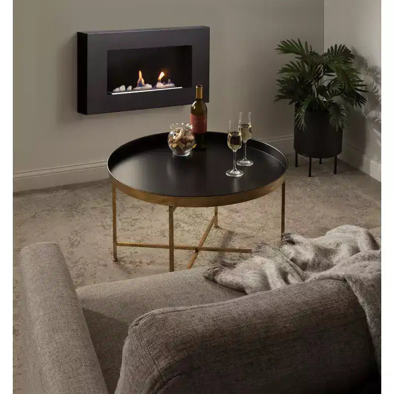 Round Metal Coffee Table Gold & Black – 28" Iron, Magnetic Tabletop, Foldable Frame