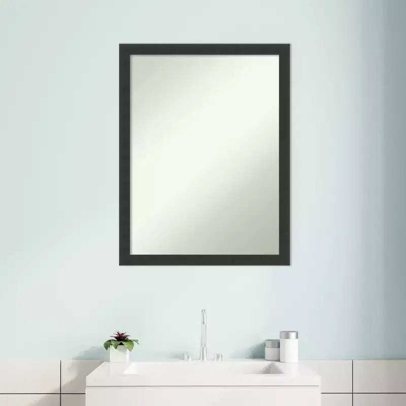 20x26" Bathroom Wall Mirror – Matte Black Wood Frame, Non-Beveled, Mounting Hardware Included