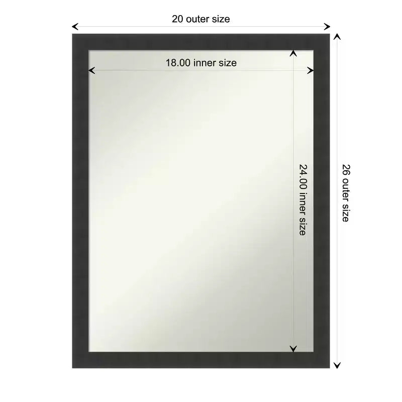 20x26" Bathroom Wall Mirror – Matte Black Wood Frame, Non-Beveled, Mounting Hardware Included
